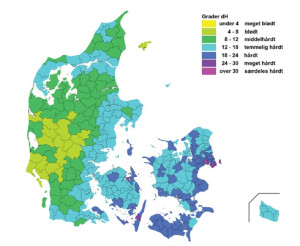 Mapa dureza del agua en Dinamarca