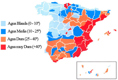 Mapa de la dureza del agua en España