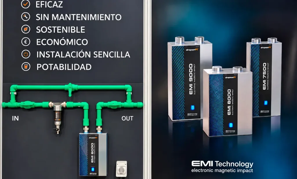 Installation model of the Dropson EMI 2500 anti-scale system and N25 filter